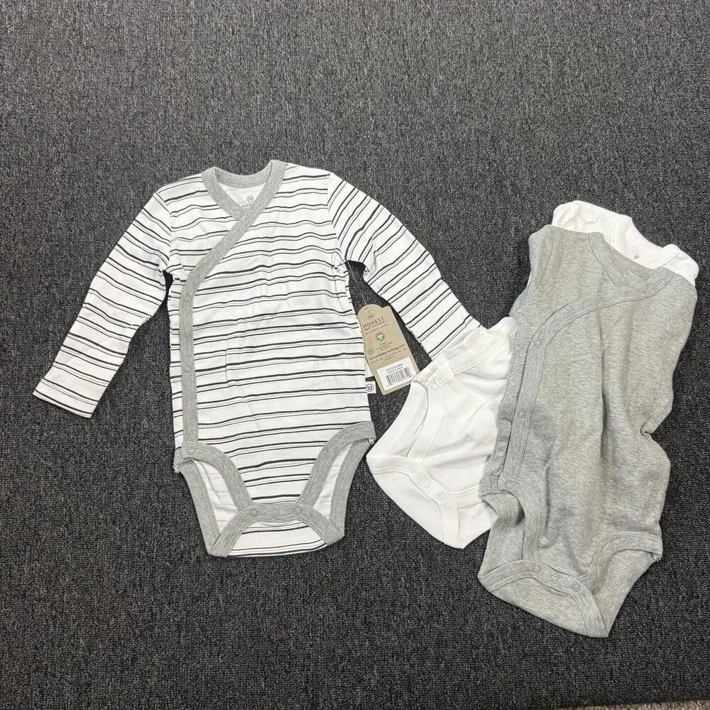 Honest Baby Toddler One Piece Snap Button Longsleeve Grey Set of 3 Nwt 3-6 Mos